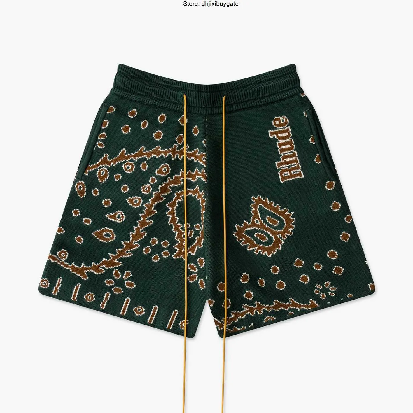 Shorts Masculino High Street Moda Marca RHUDE Verão Novo Flor de Caju Cordão Feminino Solto Casual Short de Lã