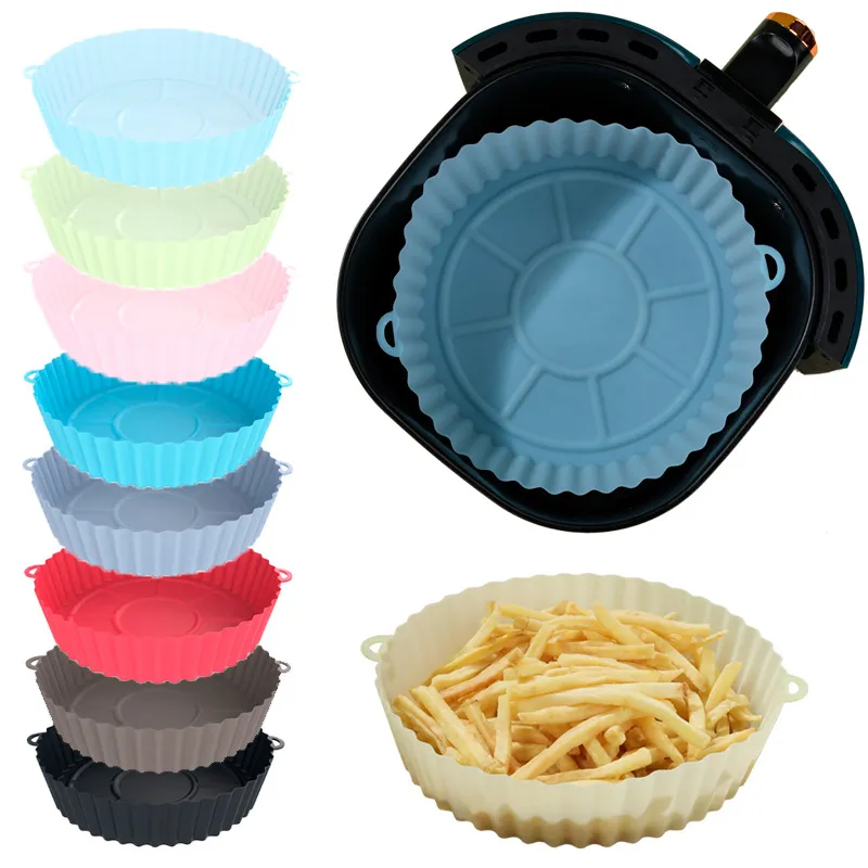 Silicone Pot for Airfryer Reusable Air Fryer Accessories Baking Basket  Pizza Plate Grill Pot Kitchen Cake Cooking Baking Tools