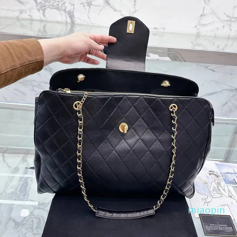 2023-tote de luxo bolsa feminina de couro de camada grande bolsa de compras para mulheres bolsa transversal de corrente de ouro bolsa de mão da moda bolsa de couro preto