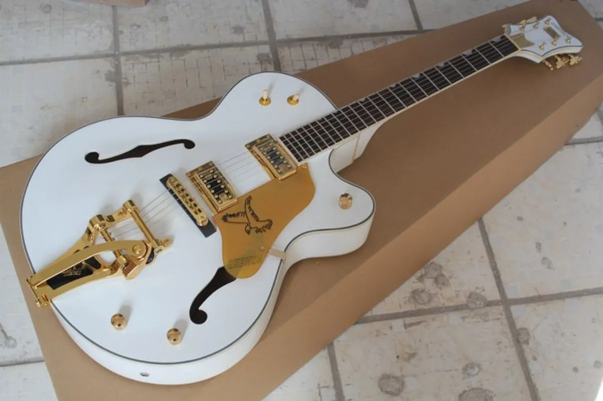 Factory Custom THE WHITE FALCON 6120 Semi Hollow Body Jazz elektrische gitaar met harde koffer