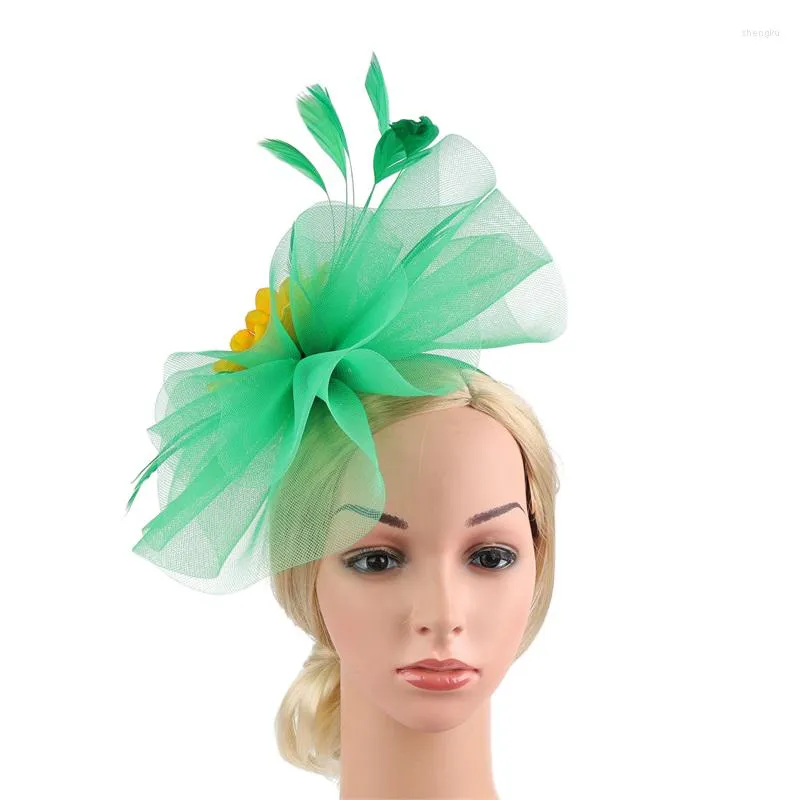 Accessoires de cheveux Femmes Fascinators Mignon Chapeaux Vintage Solide Élégant Plumes Voile Maille Tournesol Tea Party Bandeau Pour Mariage Cocktail