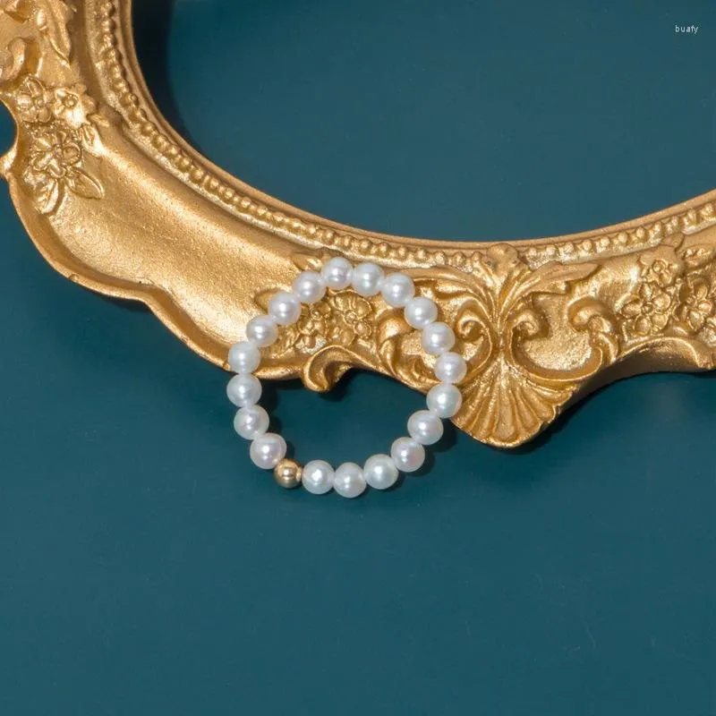 Cluster Ringen S925 Sterling Zilver Eenvoudige Gouden Licht Kraal Ring Voor Vrouwen Fijne Sieraden Accessoires