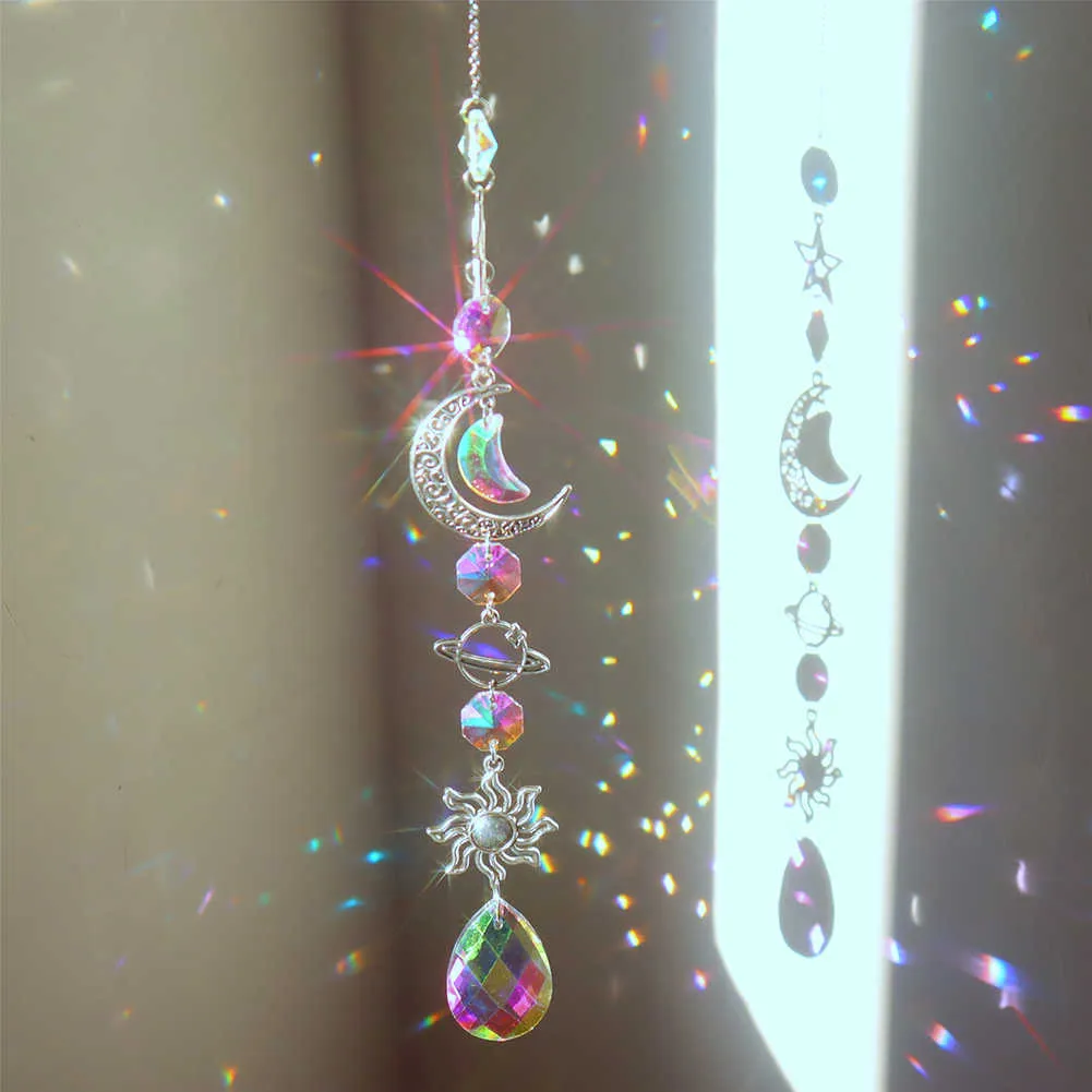 Celestial Crystal Wind Chime - Sun & Moon Prism, Garden Decor, Rainbow ...