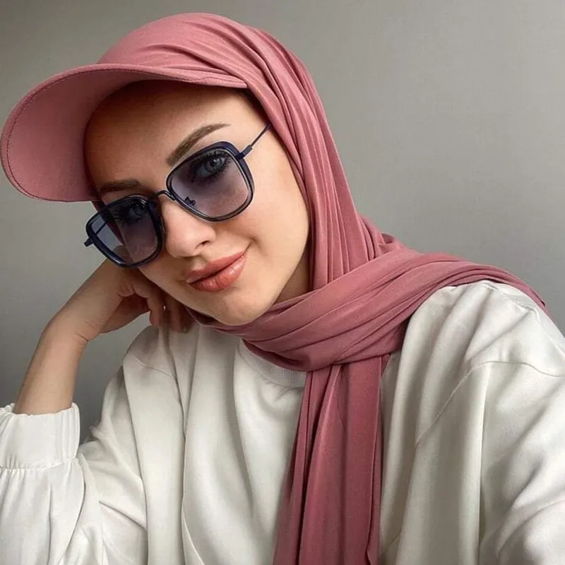 Hijab Fashion Women Hijab Berretti da baseball con sciarpa in jersey istantaneo pronto da indossare HIjab Headwrap Accessori per abbigliamento islamico 230613