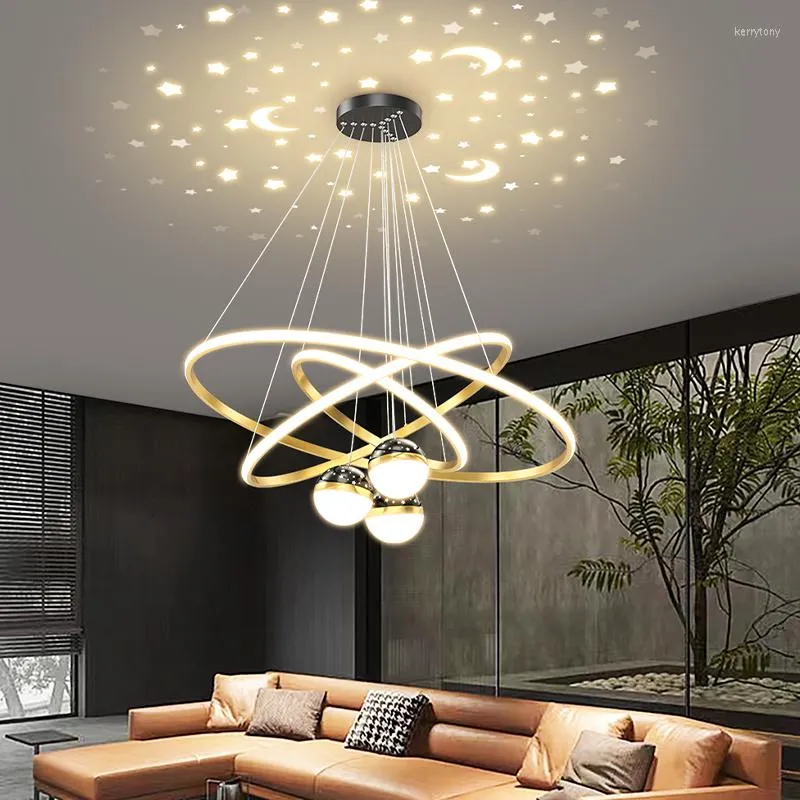 Lampadari Lampada a sospensione a LED per cucina domestica Sala da pranzo Soggiorno Lampadario da tavolo con proiezione stellata nordica a strisce lunghe