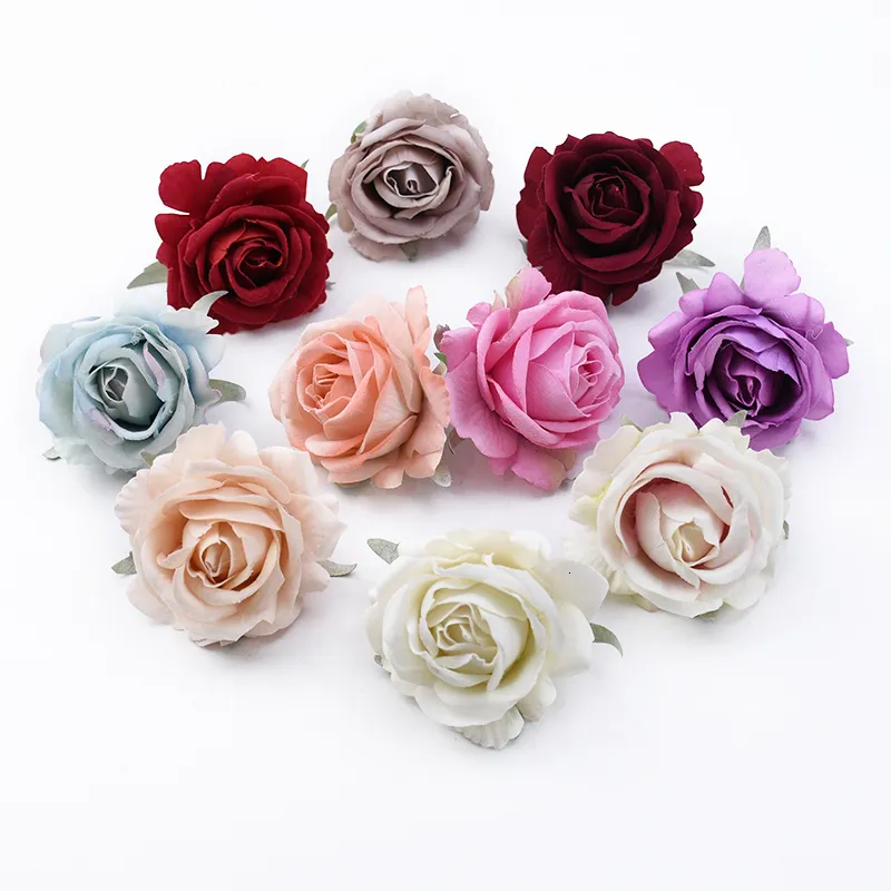 Dried Flowers 100pcs Christmas Wedding Decorative Wreath Silk Roses Head Artificial Wholesale Bridal Accessories Clearance Home Decor 230613