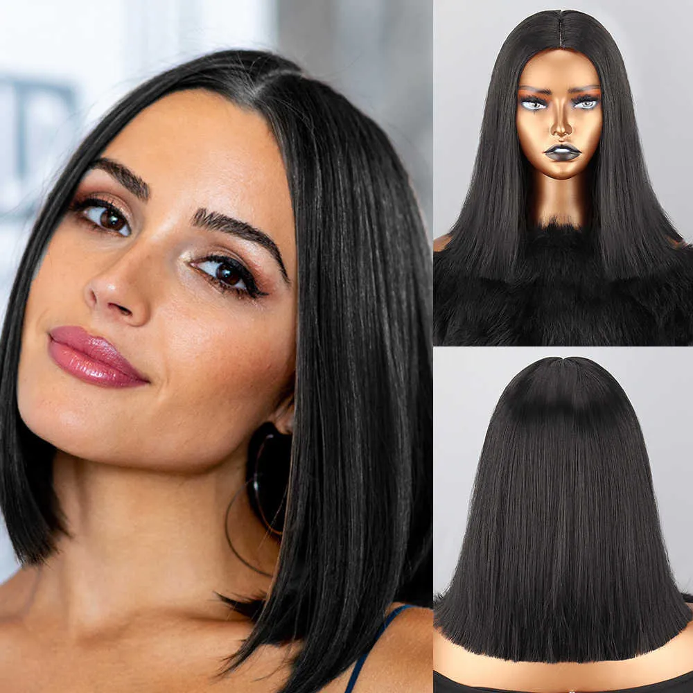 Lace Wigs Bob Short Straight Wig Without Bangs Black Gold Rayon Heat Resistant Suitable For Women Everyday Wear Z0613