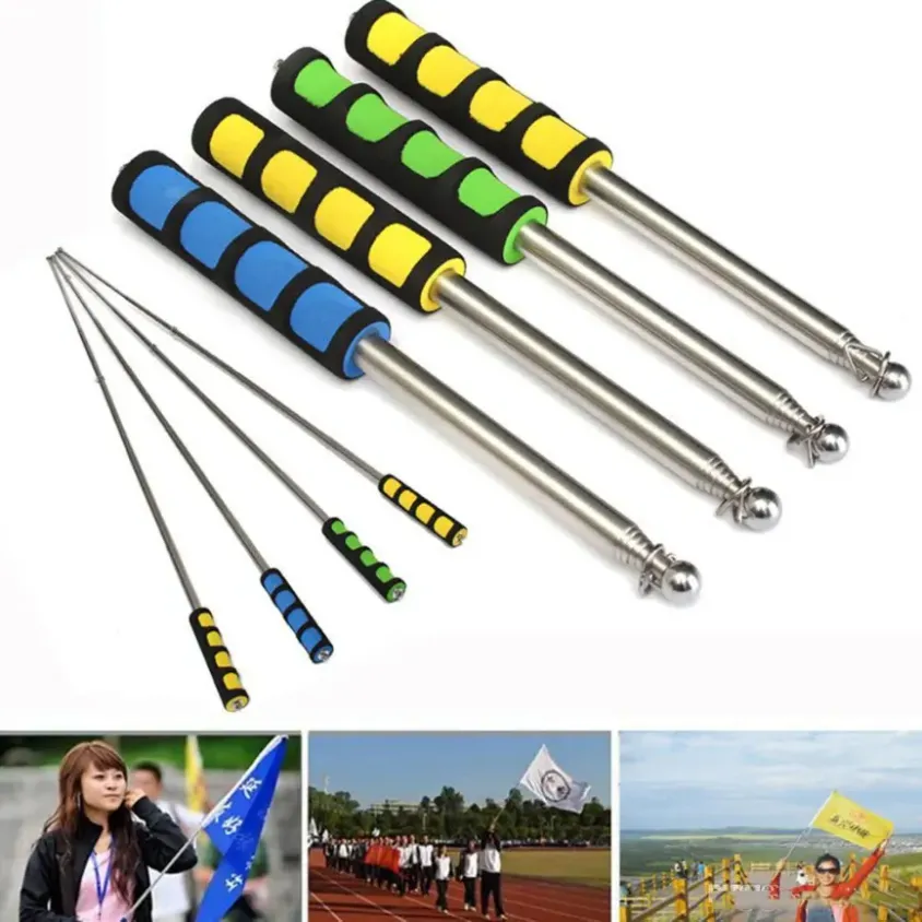 1.6 Meters Outdoor Flagpole Stainless Steel Telescopic Flag Pole for Teaching Pointer Tour Guide Banner Flagstaff Decoration JN13