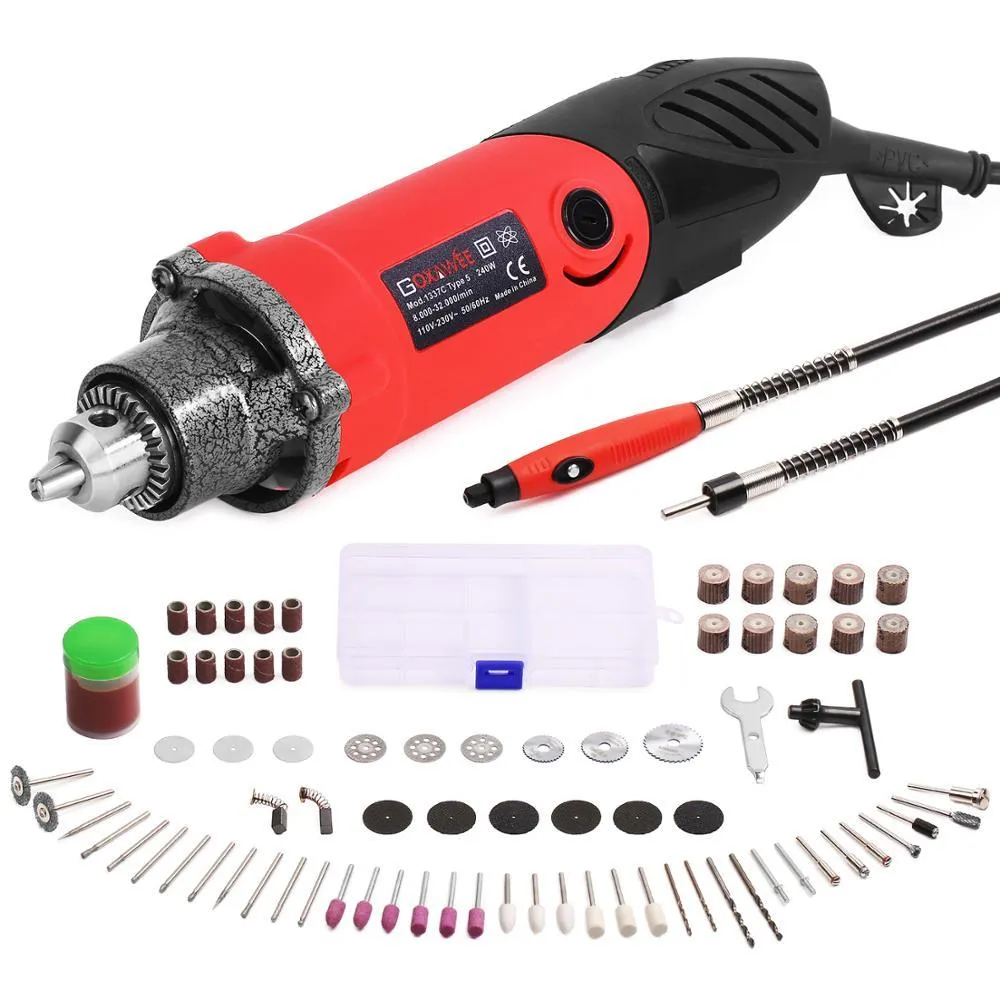 Boormachine Goxawee Electric Drill Engraver Grinder Power Tool Set 240W Flex Shaft Rotary Tools Accessories for Dremel