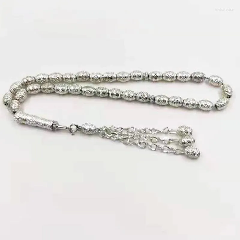Strand Tasbih Hommes Métal Silvers Couleur Musulman Accessoires Chapelet 33 Paryer Perles Bracelet Islamique Cadeau Style Turc Bijoux À Main