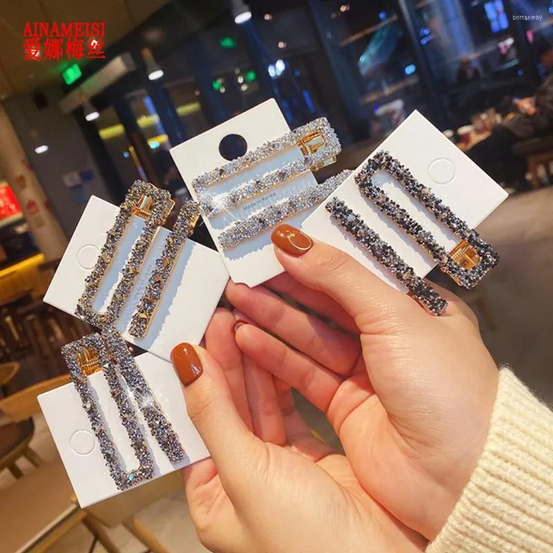 Hair Clips AINAMEISI 4 Color Fashion Crystal Hairpins Square Pins For Women Girl Jewelry Barrette Accessories 2pcs/set