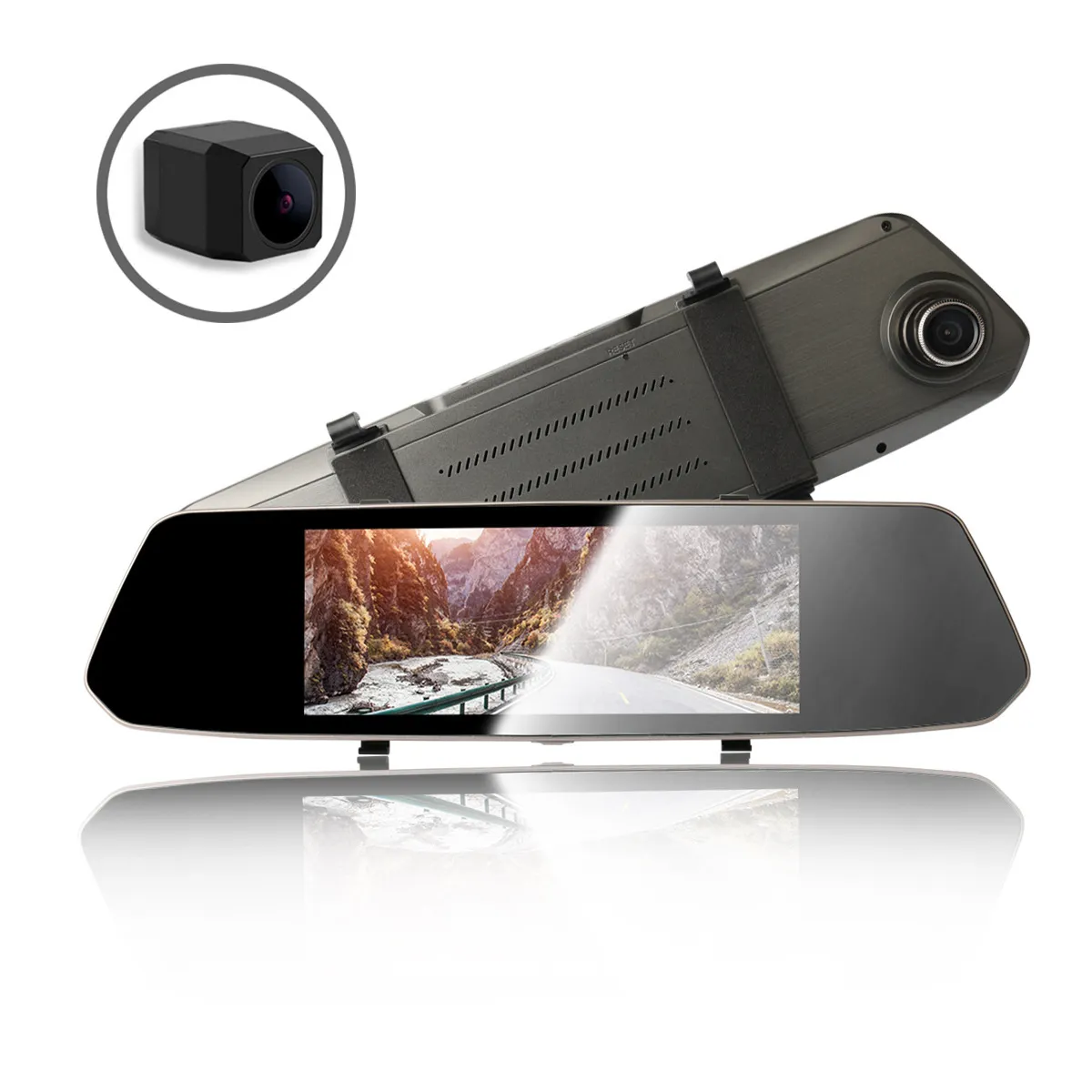 7.0 inç Araba DVR Touch Dash Cam FHD 1080P Video Kaydedici Dikiz Bakış Ayna DVRS Arka Görünüm Kamerası Otomatik Kayıt Cihaz V500