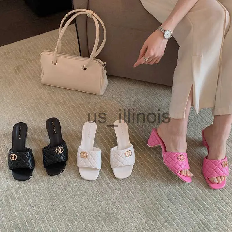 Slippers 2022 Zomer Nieuwe Merk Vrouwen Slipper Mode Diamant Ontwerp Dames Elegante Sandaal Hoge Spike Hak Outdoor Jurk Slides flip Flops J230613