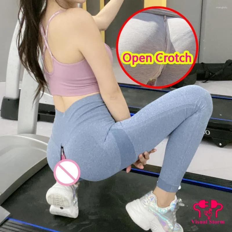 Sexy Open Crotch Seamless Workout Leggings With Double Zippers For