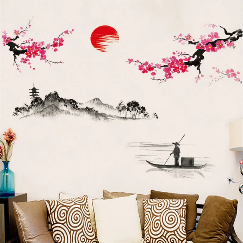 Chinese Stijl Sakura Japanse Roze Kersenbloesem Boom Decoratie Muurschildering Decals Muursticker Poster Behang Decor.