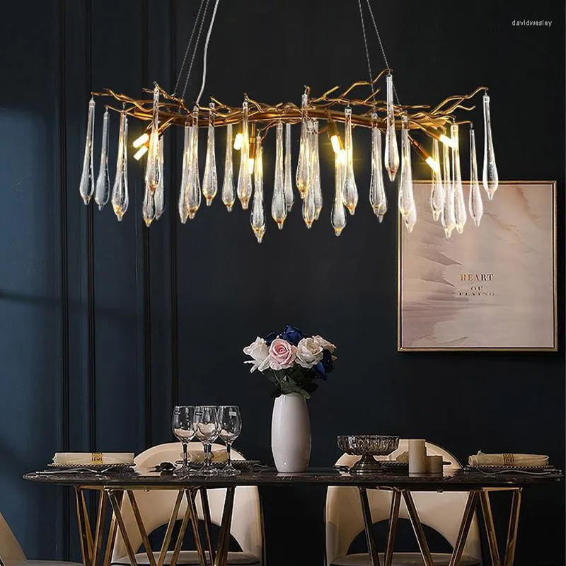 Lampadari Led Art Lampadario Lampada a sospensione Luce Goccia di vetro Lusso post-moderno Oro Appeso Decorazione domestica Sala da pranzo Decor