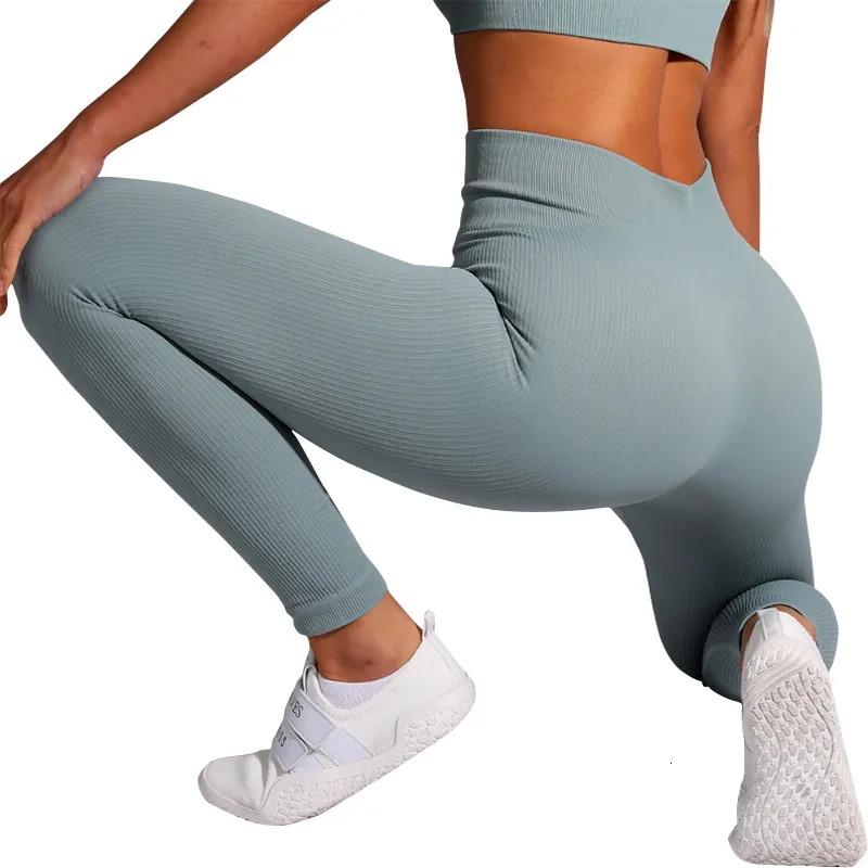 Yoga Outfit Ribbed Leggings Women Pants Seamless Scrunch Sports Tights Gym Legging Workout Fiess Female Legins 230612