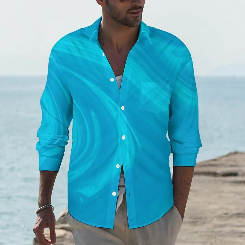 Camicie casual da uomo Camicia da uomo in marmo blu con stampa astratta Camicia a maniche lunghe Camicette alla moda alla moda Abbigliamento stampato autunnale Taglia grande 3XL 4XL