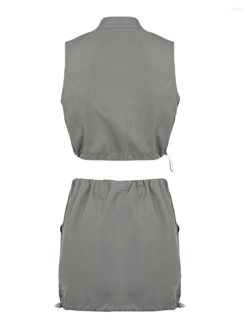 Two Piece Dress Conjunto De 2 Piezas Para Mujer Y2K Con Fruncido Y Falda Cruzada Fiesta Club Gris S