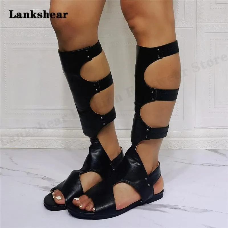 Sandals Summer Flat Boots Open Toe Knee High Female Women Woman