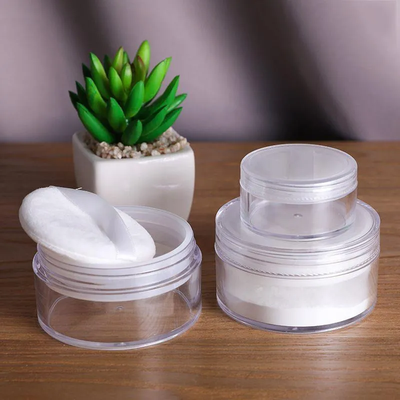 20g/50g Empty Travel Powder Case Clear Plastic Cosmetic Jar Make-up Loose Powder Box Case Container Holder with Sifter Lids and Powder Bted