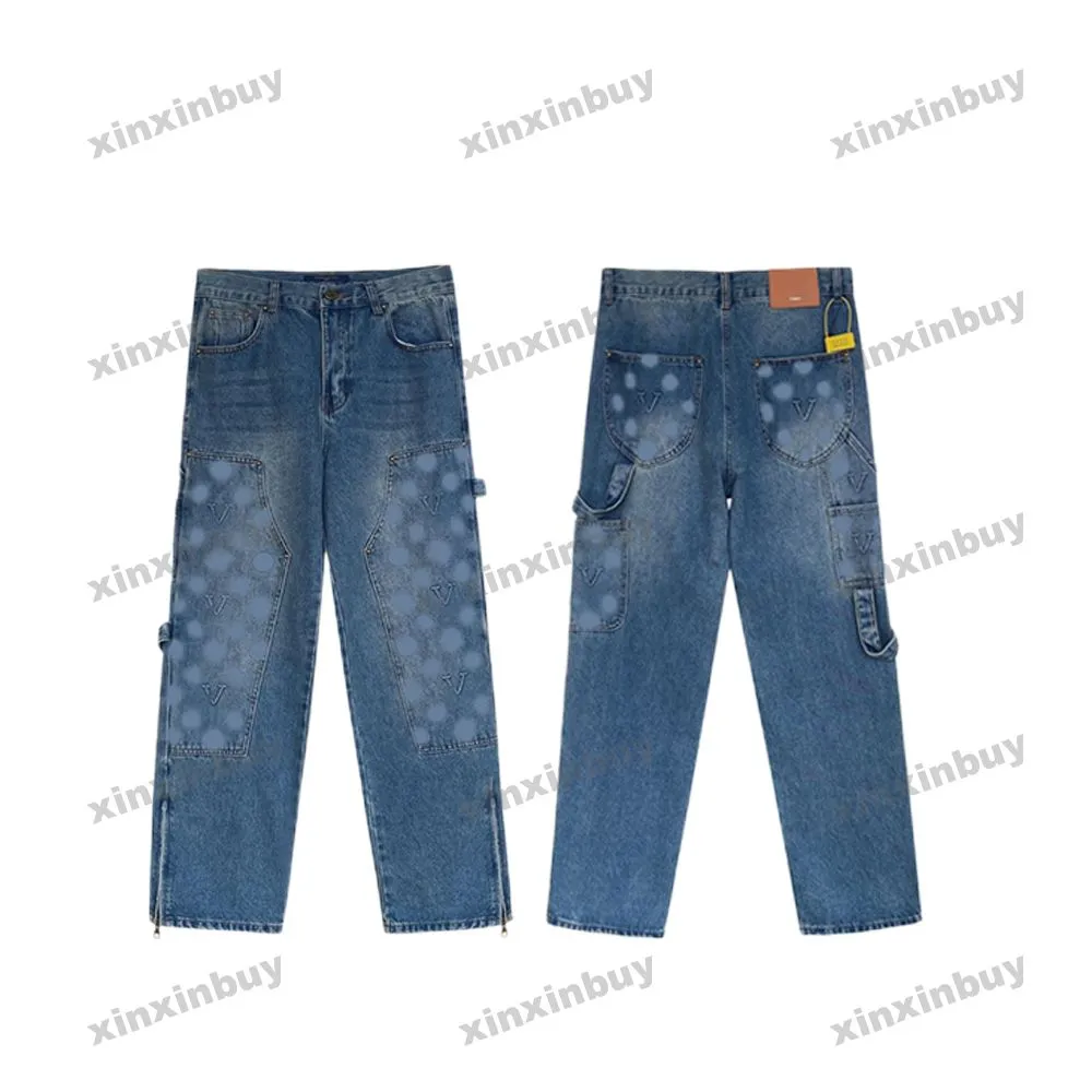 xinxinbuy män kvinnor designer pant emboss brev denim jeans blixt