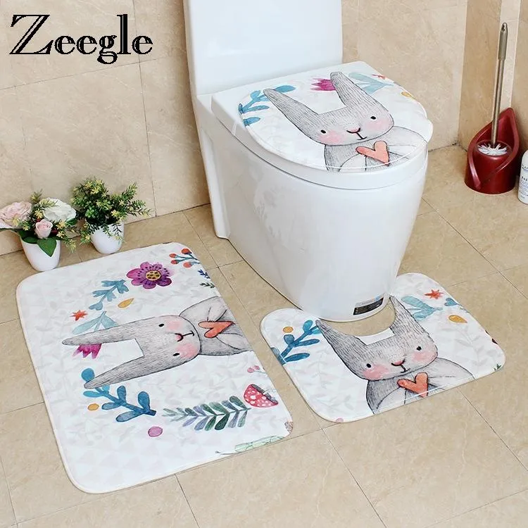 Tapis Zeegle 3 pièces tapis de bain de salle de bain tapis de douche de bande dessinée tapis absorbant pour couvercle de toilette couverture coussinet de pied tapis de salle de bain antidérapant
