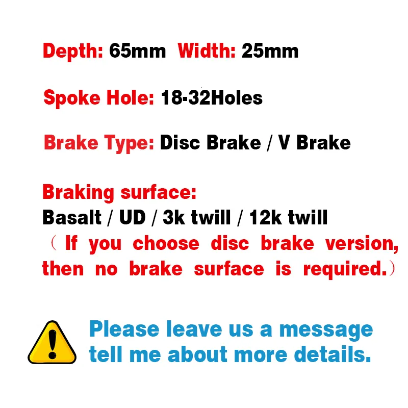 Bike Wheels Carbon Road RIM 700C Wheel ERD 511MM Depth 65mm For Disc V Brake Rim Clincher 1832