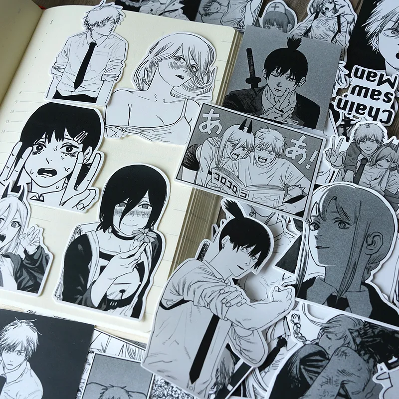 Zakładki zabawek dla dzieci 46PCS czarno -białe kreskówkowe rzemiosła anime i scrapbooking naklejki