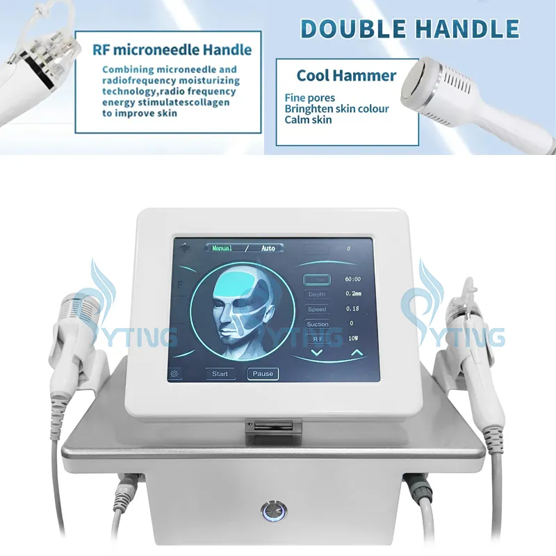 2 em 1 Fractional RF Microneedle Machine with Cold Hammer Microneedling Radio Frequency Removal Acne Lifting Facial Remoção de Estrias