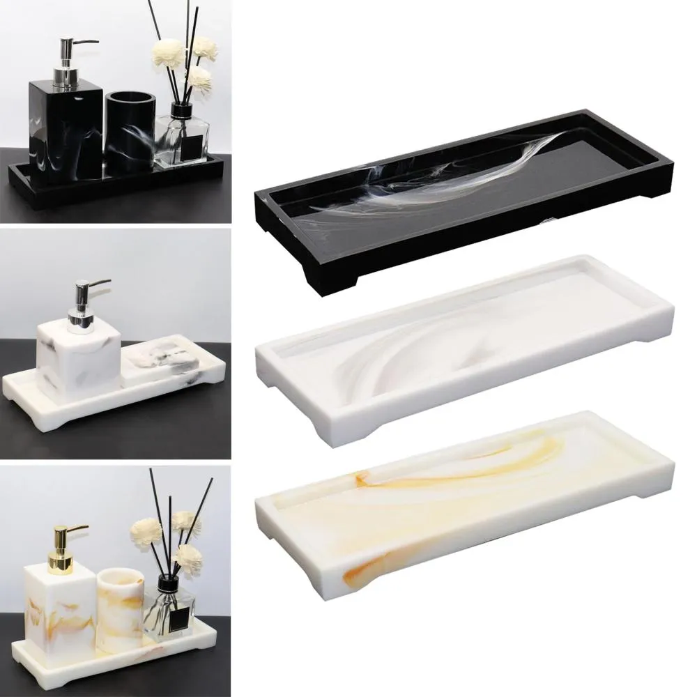 Premium Resin Marbling Bathroom Storage Vanity Tray Cosmetics Parfume Organizer for Toilet Tank Wash Basin Bathroom