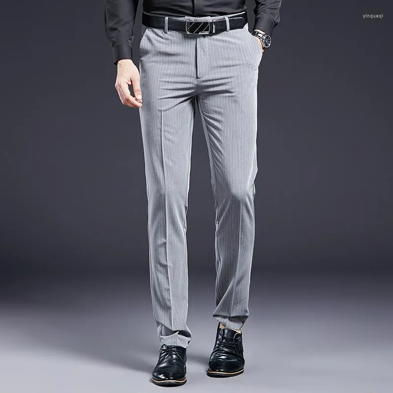 Pantalon masculin Business Business Men's Panton 2023 Spring Vertical Stripe Straight Tube Non repassage d'âge moyen d'âge