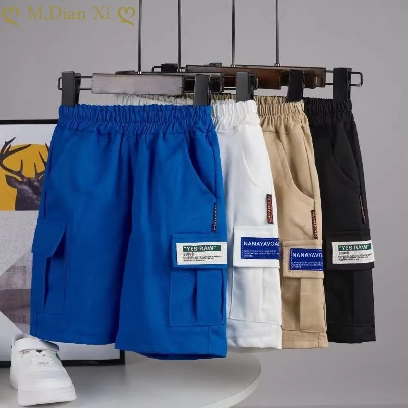 Shorts Meninos Verão Crianças Calças Soltas Adolescente Casual Fino Multibolsos Cargo Calça Curta Infantil Algodão 230613