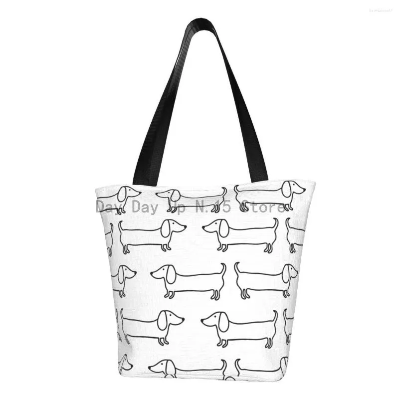 Shopping Bags Reusable Kawaii Dachshund Bag Women Shoulder Canvas Tote Portable Wiener Sausage Dog Grocery Shopper