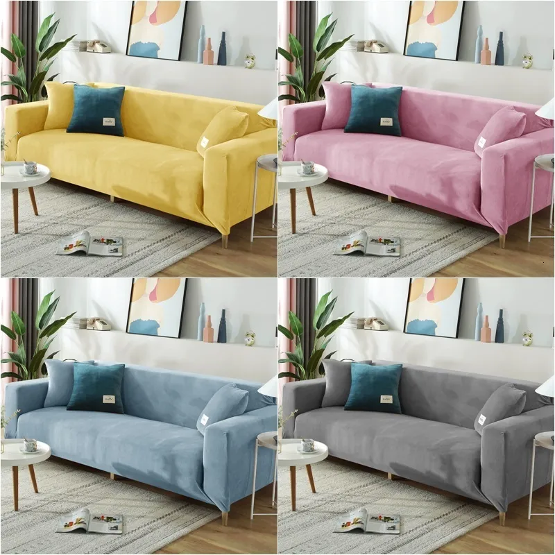 Stol täcker 1 2 3 4 Seat Velvet Plush Sofa Cover Stretch Wrap All Inclusive For Living Room Funda soffa Couch fåtölj 230613