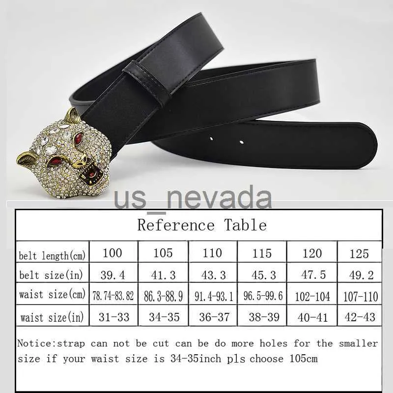 Andere Modeaccessoires Western Strass Tiger Design Legierung Schwarz Leder Männer Gürtel Mode Business Luxus Paar Jeans Kausal Hosen Riemen J230613