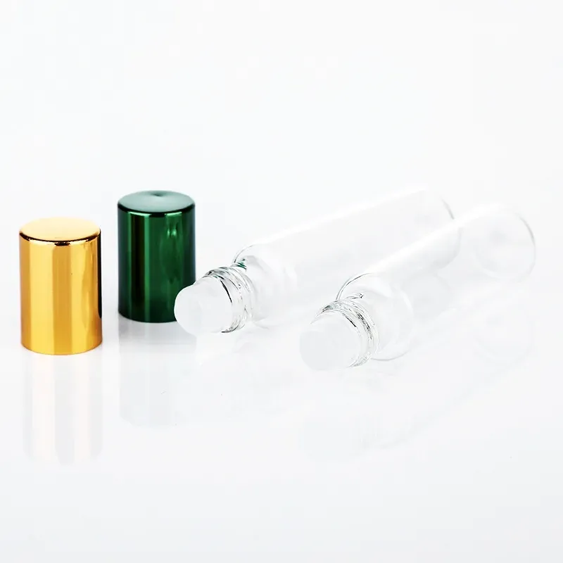Fabriksuttag Clear Glass Essential Oil Roller flaskor med glasrullbollar Aromaterapi parfymer Läppbalsam rullar på flaskor 500 st/parti 10 ml