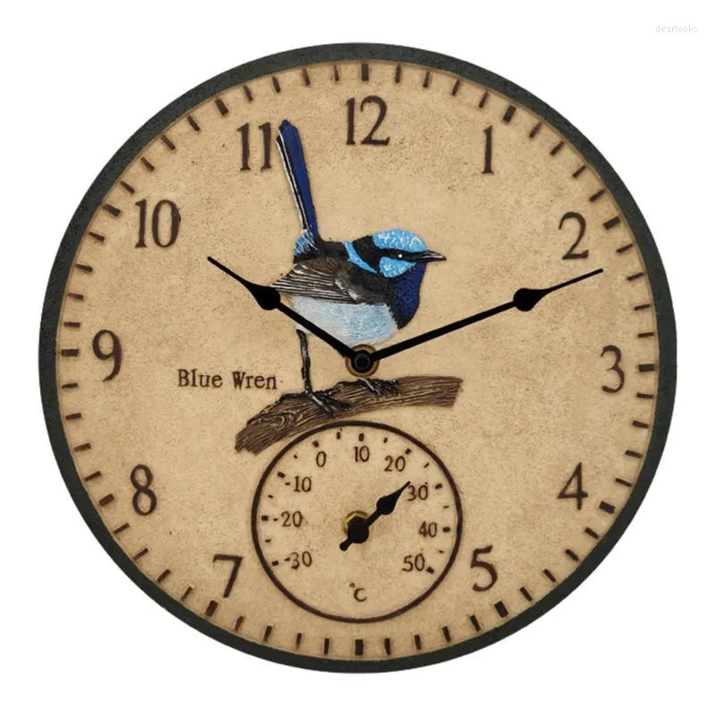 Wall Clocks Outdoor Temperature Clock Resin Decorative With 12-Inch Battery Operated Weather-Resistant Waterproof