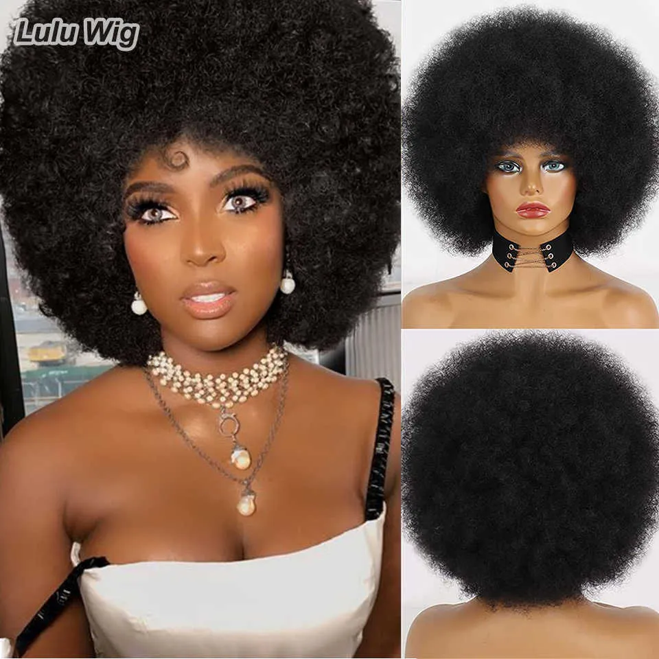 Parrucche di pizzo Capelli sintetici corti Parrucche ricci afro crespi con frangia per donne nere Ombre sintetiche africane Glueless Cosplay Parrucca nera naturale Z0613