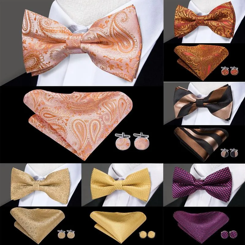 Bow Ties Hi-Tie İpek Erkek Kravat Hanky ​​Kufflinks Set Ön önce Bağlanmış Kelebek Knot Bowtie Jacquard Paisley Erkek Düğün İşletme için Toptan