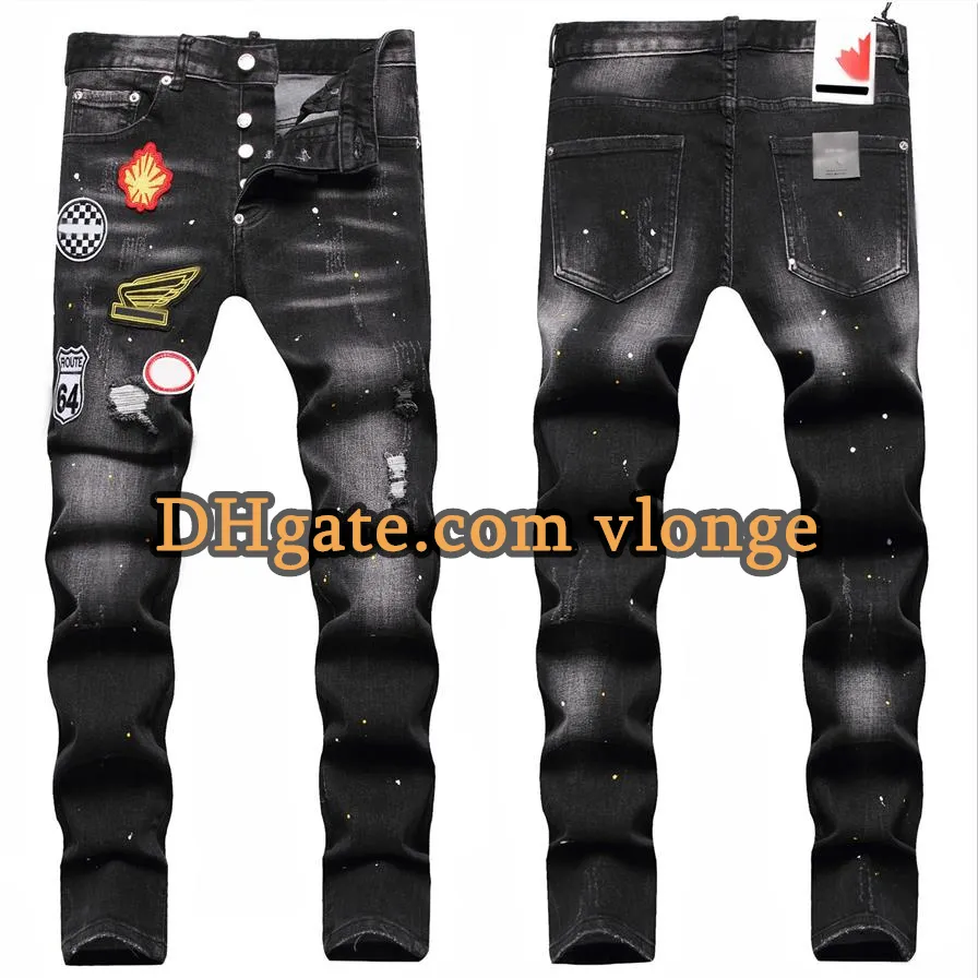 Mejor Precio En A Granel Dsquared2 Jeans Dsq D2 Jean Jean Dechire Hommes Hommes Jeans Rips Stretch Jeans Noir Fashion Slim Fit Washed Denim Pantalons Motocycle Lambrisse Pantalon Hip HOP B6