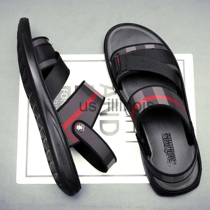 Тапочки Coslony Men Slippers Роскошные бренд кожа мягкие мужчины летние тренды пляжные туфли на открытые не скользящие шлепанцы Men J230613