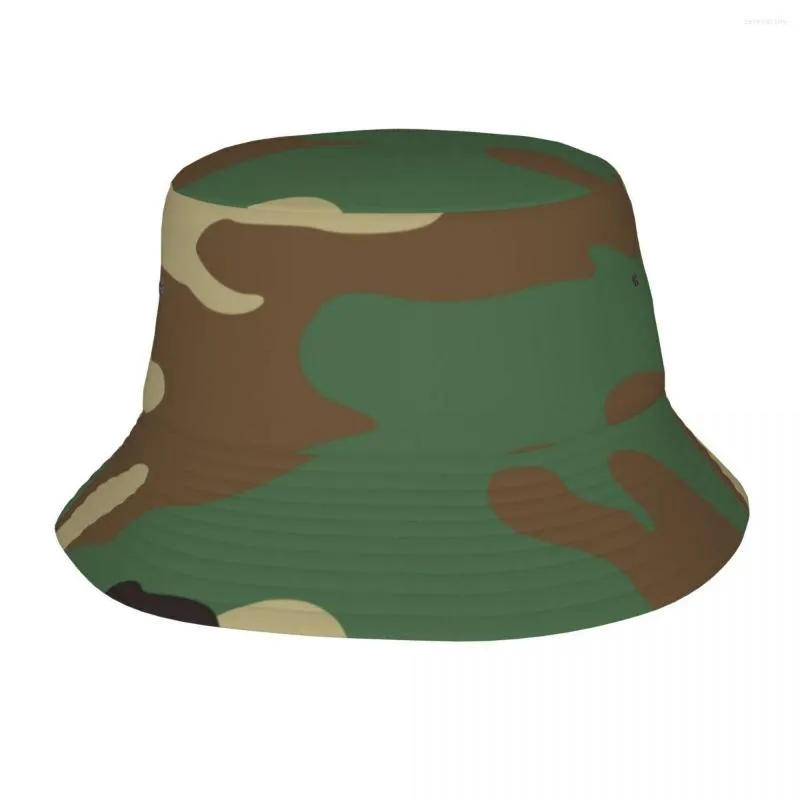 Berets Custom U.S Military Woodland Camo Pattern Bucket Hat Women Fashion Summer Beach Sun Fisherman Cap