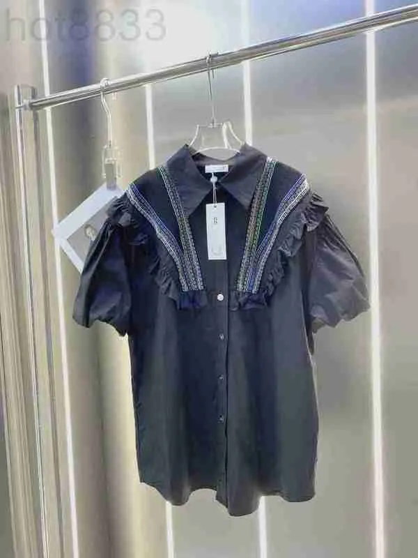 Blusas de mujer Camisas Diseñador 2023 Verano Nuevo estilo Moda casual Delgado y reductor de edad Panel de contraste de un solo pecho Vestido de manga corta C66D