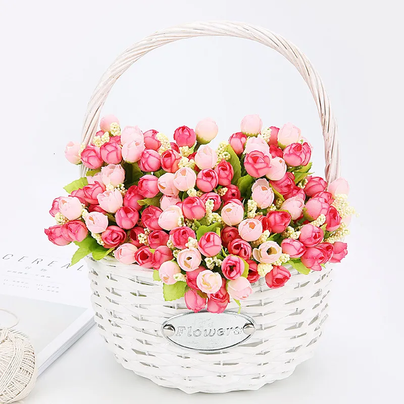24CM of Mini rose bud 15 head Silk Artificial flowers 3sheets Spring Easter Deco Home office book living room decoration