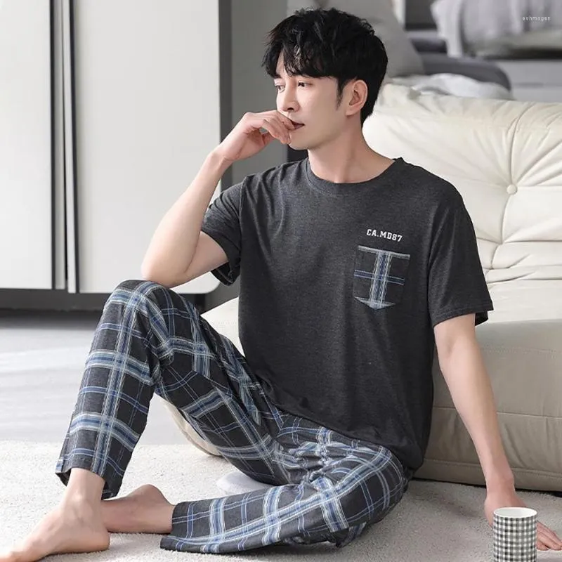 Men's Sleepwear Super Soft Modal Pajama Sets Loose High Elastic Long Plaid Pijama Pants 5XL Big Size Pajamas For Men Healthy