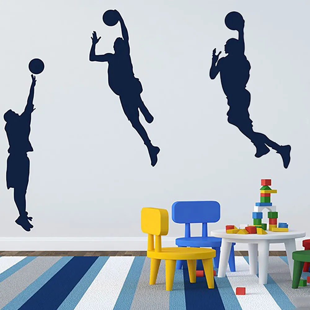 Boys' bedroom background wall vinyl home basketball sports sticker basketball men's profile sticker bedroom decoration 3pcs G-96