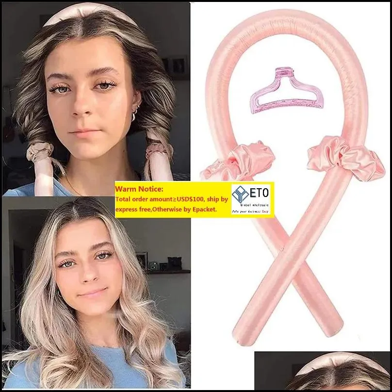 Rullar värmelösa curling stång pannband ingen värme curls band rullar slee mjuka pannband diy curlers styling verktyg med dh31g