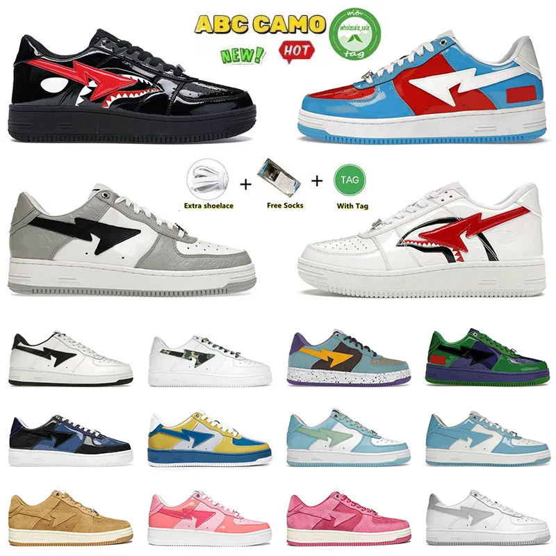 Sapatos Casuais Masculinos Bapest Feminino Stas Camo Rosa Azul Tubarão Preto Branco Verde Couro Envernizado Luxo Cinza Laranja Tênis Plate Form Designer