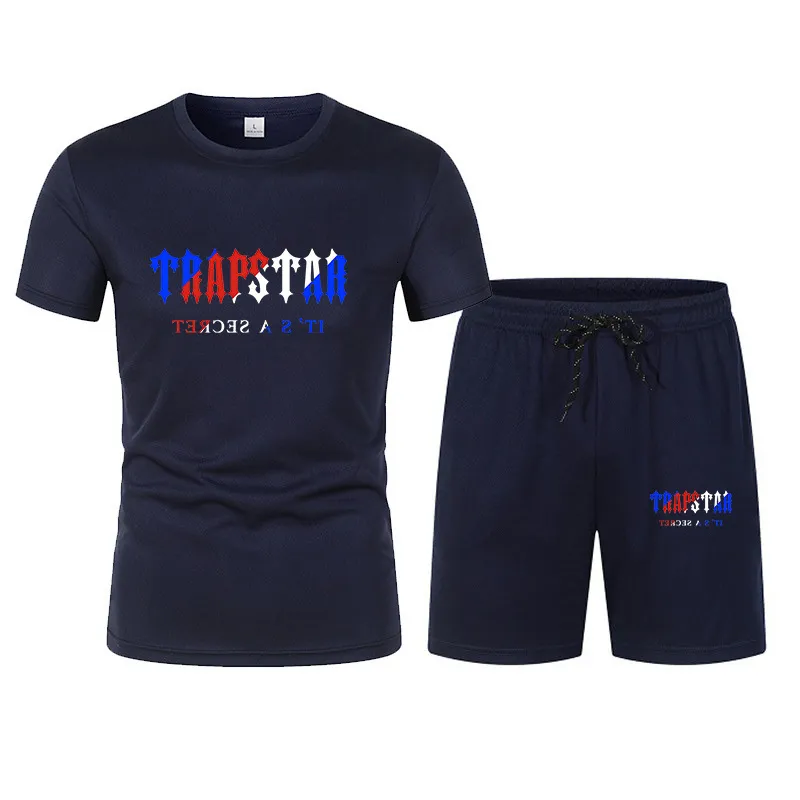 メンズトラックスーツサマーメンズセットショートパンツ衣装ランニングフィットネス2ピーススポーツウェアトラップスターTシャツ特大のビーチショーツトラックスーツ230613